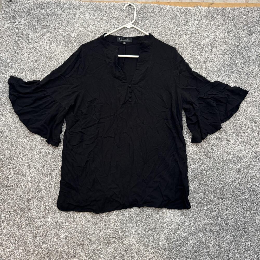 Eloquii Shirt Womens 18 Ruffle Sleeve V Neck Button Pullover Blouse Top